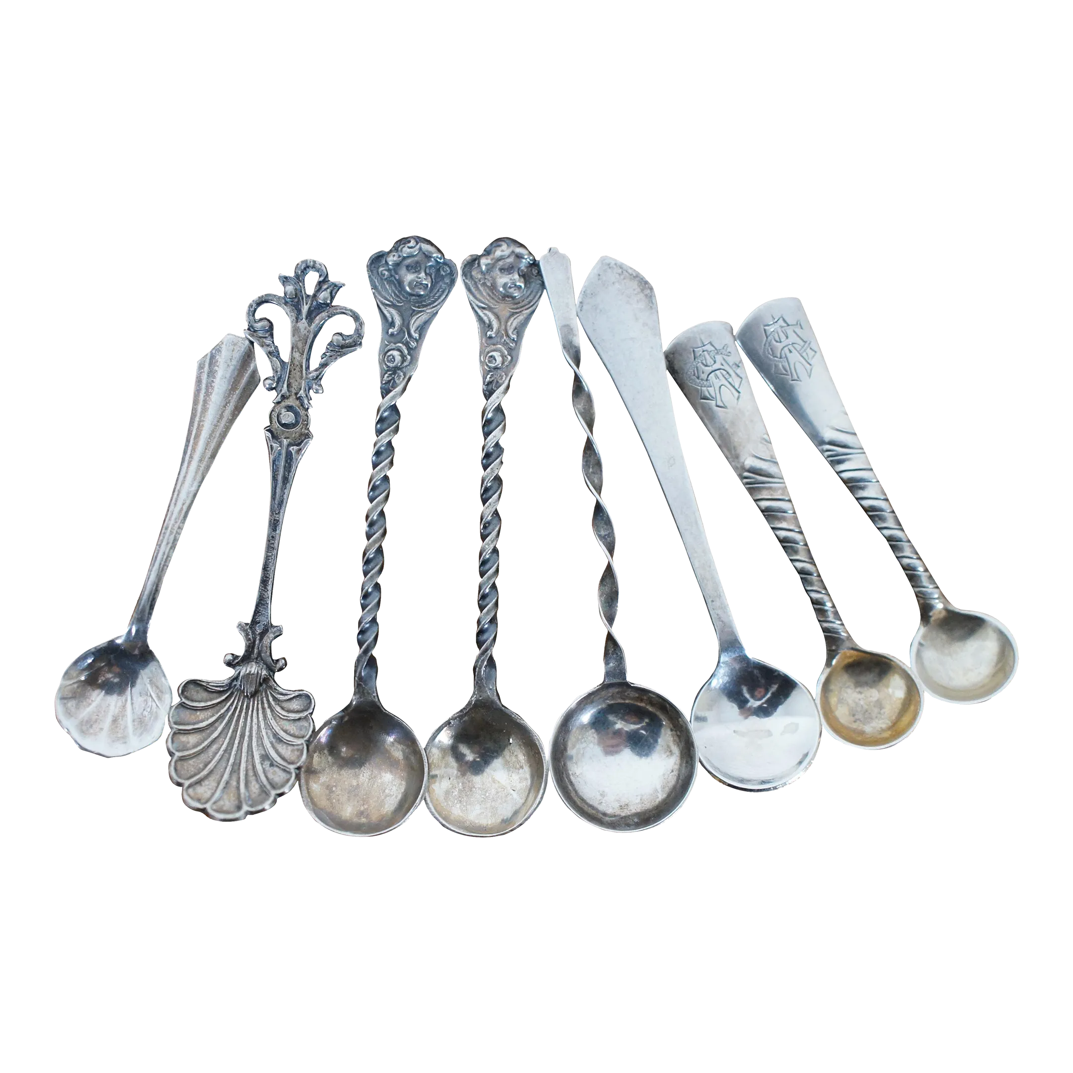 Antique Assorted Twisted Sterling Silver Salt Mustard Spoons 25g