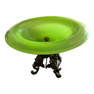 Vintage Brass and Glass Candy Dish For Sale