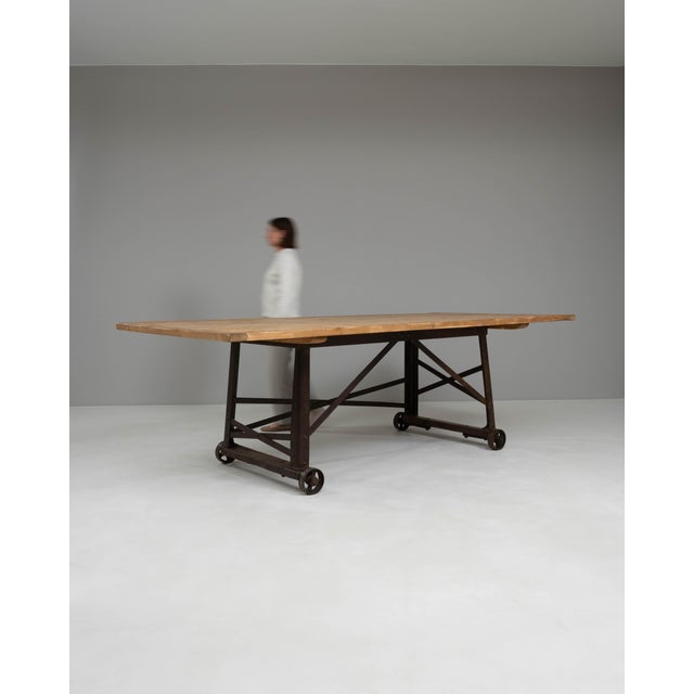 1900s French Industrial Table On Wheels For Sale - Image 4 of 10