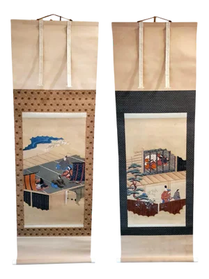 Two Antique Japanese Hanging Scroll Paintings - Pair
