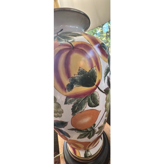 Vintage Chinoiserie Fruit & Lotus Porcelain Brass Table Lamp For Sale - Image 9 of 11
