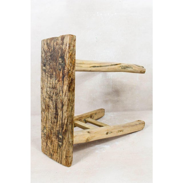 Vintage Rustic Stool in Elm For Sale - Image 4 of 5