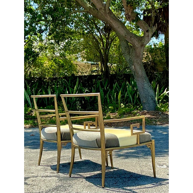 Vintage Regency Greek Key Brass Lounge Chairs After Mastercraft - A Pair For Sale In West Palm - Image 6 of 12