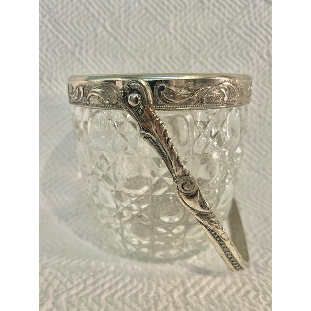 1930s 1930s Cut Crystal & Silverplate Ice Bucket With Ornate Foliate Mounts and Drainer For Sale - Image 5 of 12