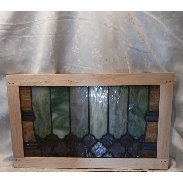 Green Antique Willet Studio Slag Glass Window Panel in Hand-Crafted Maple Frame – Piece 2 of 2 For Sale - Image 8 of 13