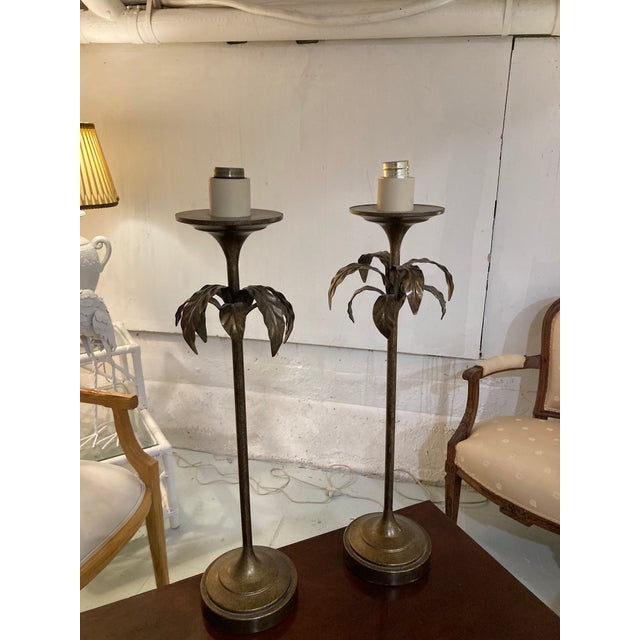 Palm Tree Tole Tables Lamps With Lamps- A Pair For Sale In Los Angeles - Image 6 of 9