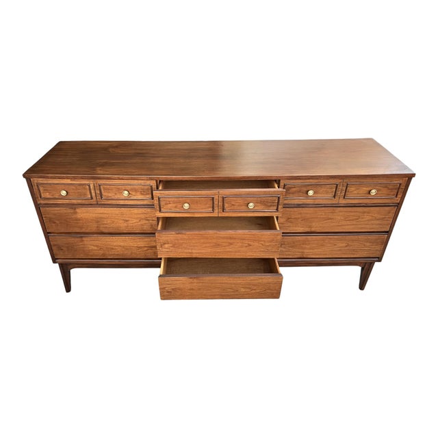 Chestnut Vintage 1960s Walnut MCM Dresser With Tapered Legs For Sale - Image 8 of 9