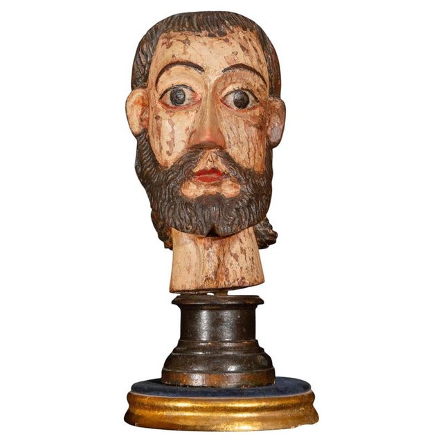Wood Mexican Spanish Colonial Artist, Carved Head of a Saint, Late 16th-Early 17th Century, Wood For Sale - Image 7 of 7