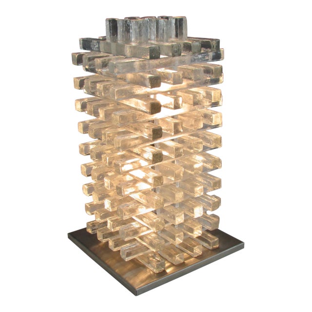 Albano Poli for Poliarte Jenga Stacked Clear Italian Glass Table Lamp For Sale