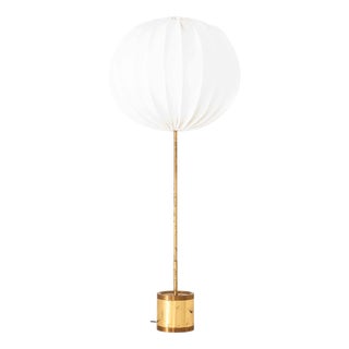 Mid-Century Modern Floor Lamp in Brass and Fabric by Hans-Agne Jakobsson, 1950s For Sale