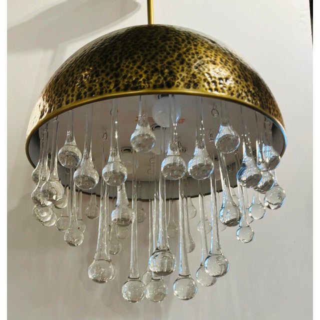 Original retail $2514, stylish Revelation Modern Antique Brass Downpour Pendant Light, glass teardrop accents, showroom...