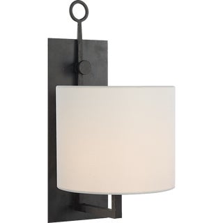 Ian K. Fowler for Visual Comfort Signature Aspen Iron Wall Lamp in Black Rust with Linen Shade For Sale