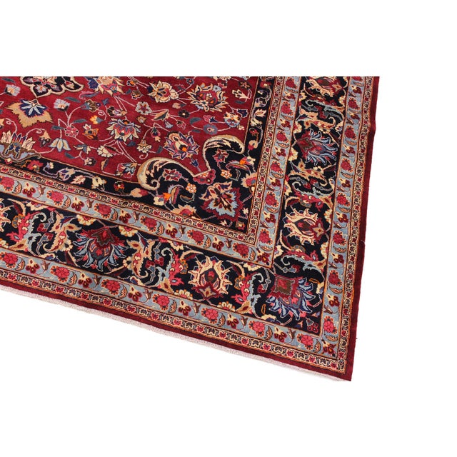 Red Vintage Hand-Knotted Wool Rug – 10.2 X 13.2 Red Medallion Traditional Rug For Sale - Image 8 of 8