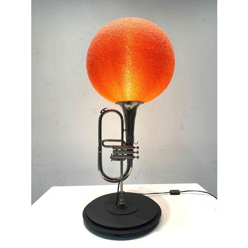 Vintage Trumpet Table Lamp with Orange Glass Globe For Sale - Image 5 of 6