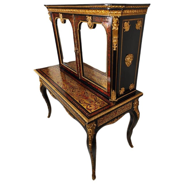 Wood 19th Century Ebonised Boulle Bonheur Du Jour Cabinet For Sale - Image 7 of 14