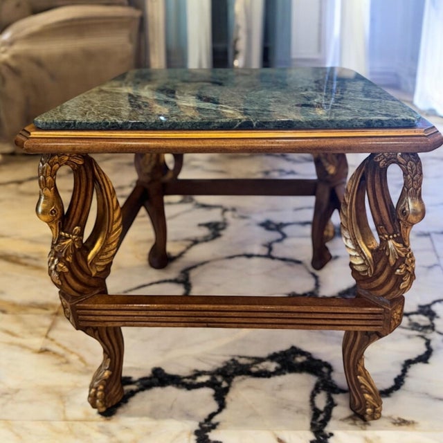Bronze 1990s Italian Galimberti Lino Neoclassical Revival Swan Marble Top 3p Coffee Table Set For Sale - Image 8 of 8