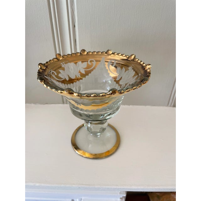 Vintage "Paden City Glass" Large Etched Roses Gold Glass Compote With Lid For Sale - Image 11 of 13