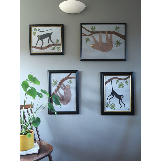 Contemporary 'Hanging Sloth' Original Naïve Style Animal Oil Painting by British Artist Matt Rix, Framed For Sale - Image 4 of 11