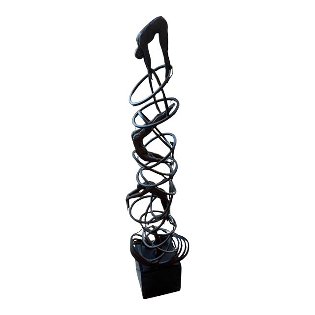 20th Century Bronze Modernist Kinetic Sculpture With Acrobats on Helical Form For Sale