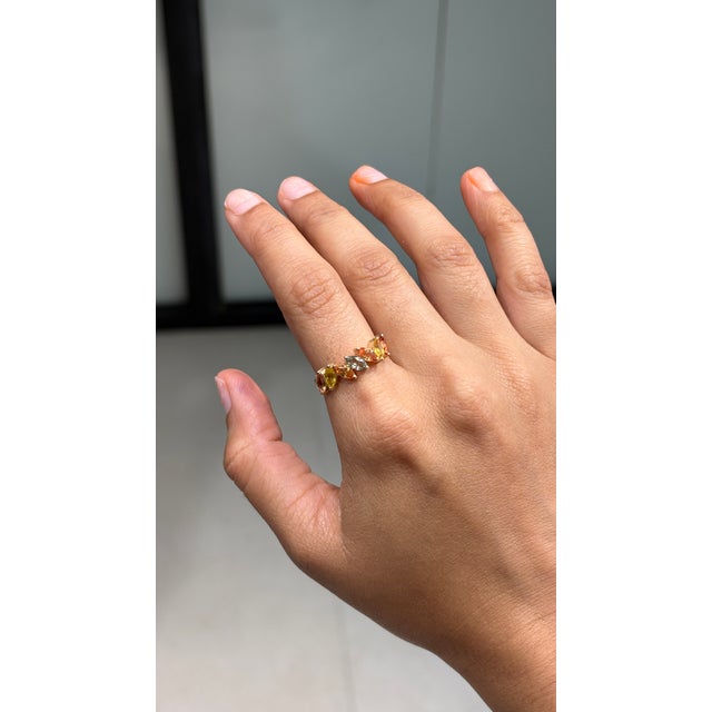 Mid 19th Century 2.05ct Marquise Cut Rainbow Sapphire Band 14k Gold Ring Size 5 For Sale In New York - Image 6 of 16