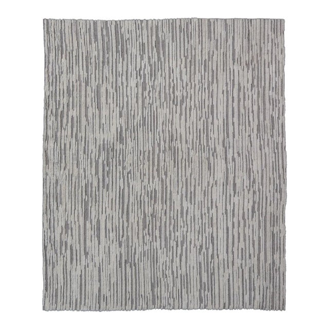 Large Modern Abstract Hi-Low Rug in Light Cream and Dark Gray For Sale