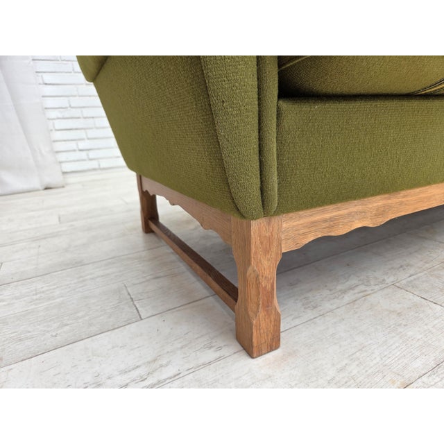 Mid-Century Modern 3-Seater Danish Sofa in Green Furniture Wool and Oak Wood, 1970s For Sale - Image 3 of 18