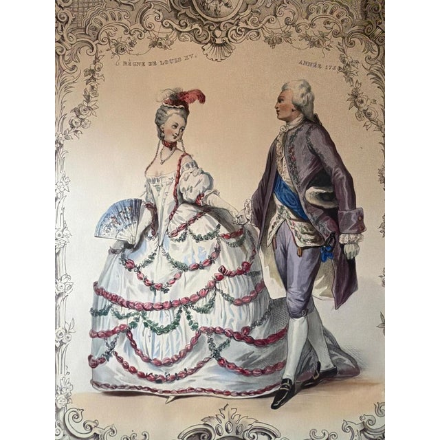 Paper Louis XV & Madame De Pompadour Rococo Court Costume, 1847, Lithograph For Sale - Image 7 of 10