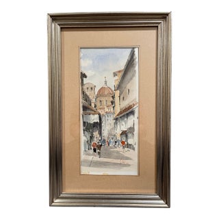 Late 20th Century “Cattedrale Di Santa Maria Del Fiore” Watercolor Street Scene, Signed Rino Golinelli For Sale