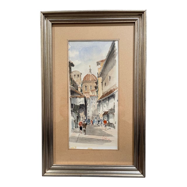 Late 20th Century “Cattedrale Di Santa Maria Del Fiore” Watercolor Street Scene, Signed Rino Golinelli For Sale