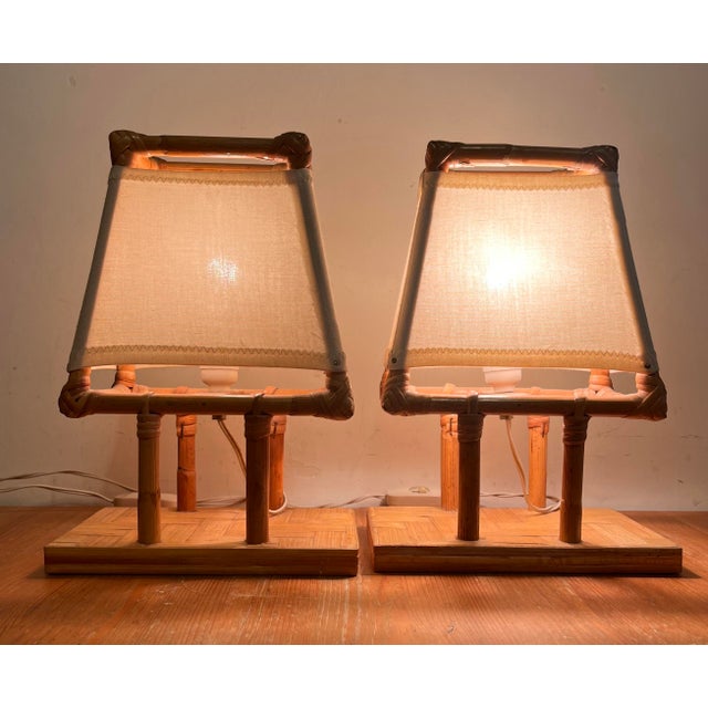 Wood Bamboo Table Lamps, 1950s, Set of 2 For Sale - Image 7 of 9