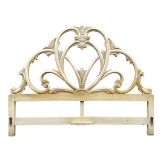 1960s Solid Wood Carved King Headboard For Sale