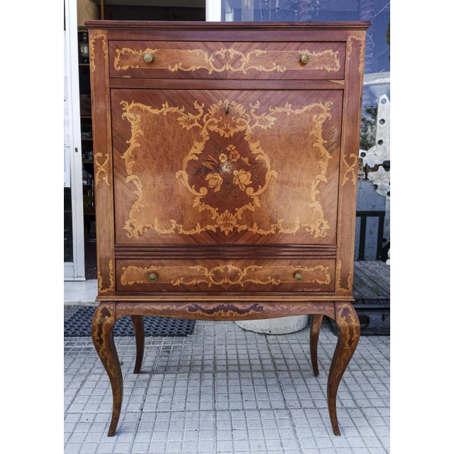 Inlaid Wood and Glass Secretaire, 1970s For Sale - Image 9 of 9