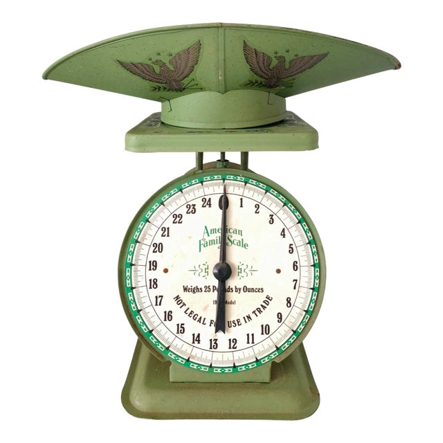 Antique American Family Scale Model 1906 Green With Eagle Hopper Scoop 25 Pound For Sale