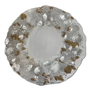 14” Ivv Textured Glass Fall Pumpkin Centerpiece Dish With Gold Gilt Accent Leaves Made in Italy For Sale