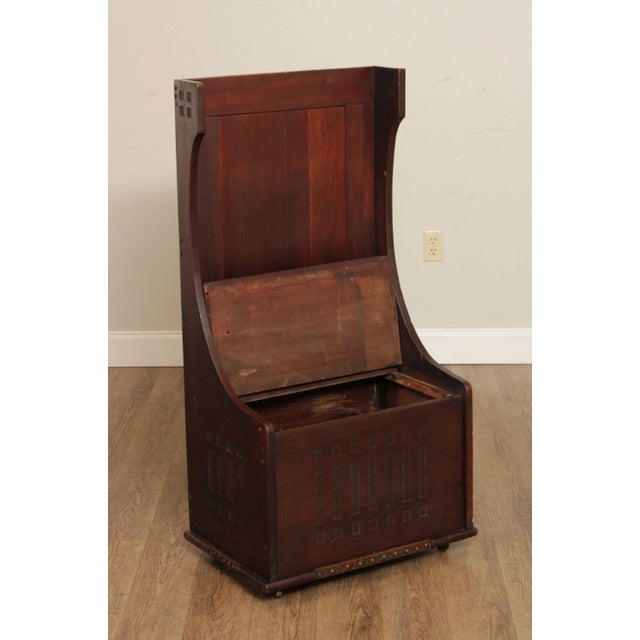 Mission Antique Mission Arts And Crafts Mahogany Storage Chest Hall Bench For Sale - Image 3 of 13