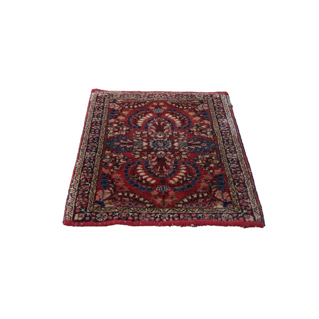 Traditional Vintage Hand-Knotted Oriental Wool Scatter Rug Mat Red Indigo Vase 2x3' For Sale - Image 3 of 10