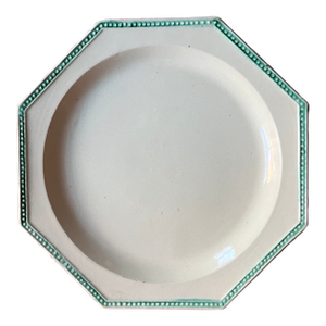 Antique Early 19th Century English George III Octagonal Creamware Plate With Green Beaded Rim