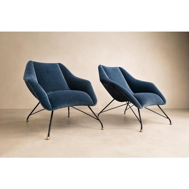 Mid-Century Modern Brazilian Modern “Concha” Armchairs in Iron and Dedar's Blue Mohair, Carlo Hauner, Brazil, 1950s — Lot 83C For Sale - Image 3 of 18