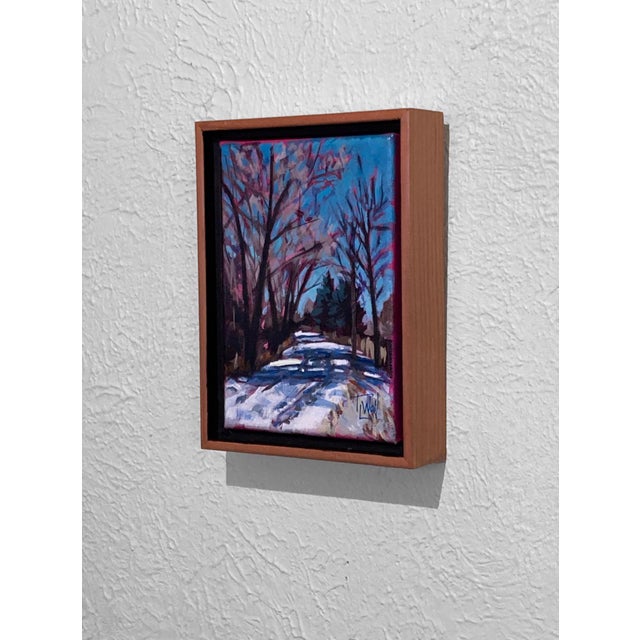 Contemporary Snow on HLC, Study #2 (mile-marker 20) by Tracy Wall | Mixed Media on Canvas winter landscape with trees For Sale - Image 3 of 3