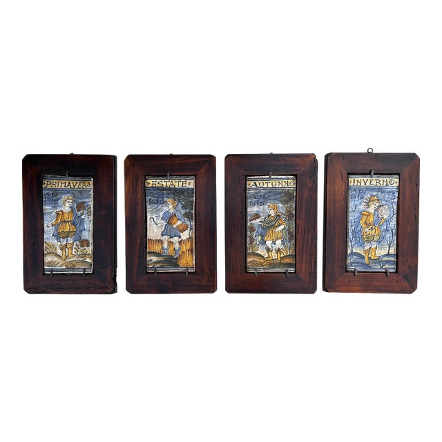 Antique Italian Hand Painted Terracotta Tiles For Sale