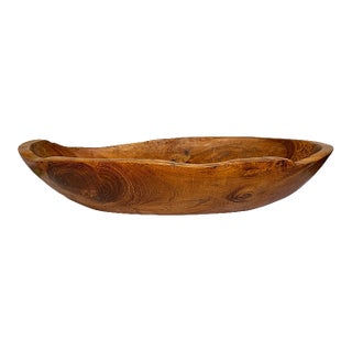 Large Vintage Burlwood Hand Carved Wood Dough Bowl For Sale