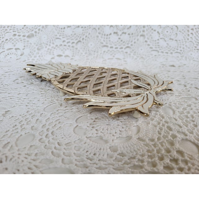 1980s 1980s Brass and White Enamel Pineapple Trivet For Sale - Image 5 of 6