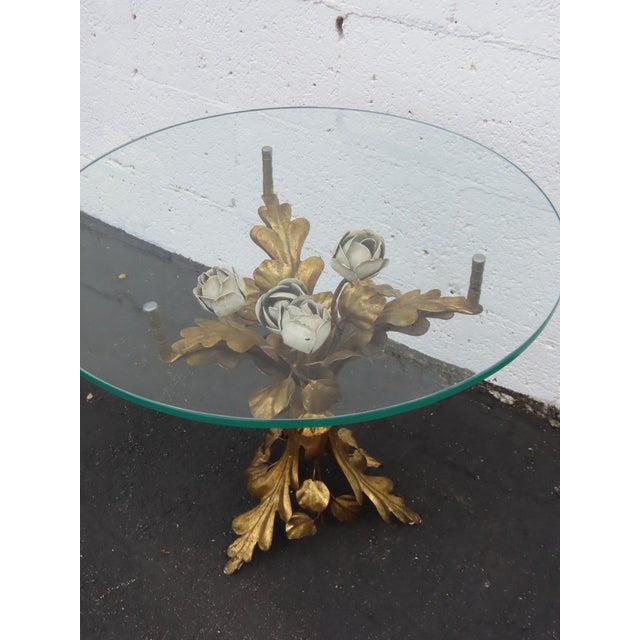 Hollywood Regency Floral and Gold Painted Finish Glass Top Coffee Table 6646 For Sale - Image 15 of 15