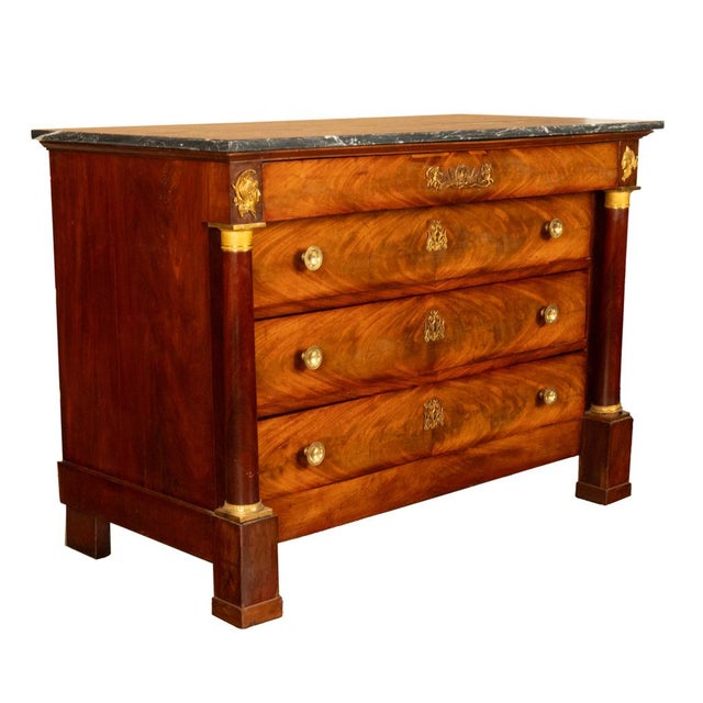 Antique French Empire Mahogany Marble Top Ormolu Commode Chest of Drawers 1810 For Sale - Image 9 of 17