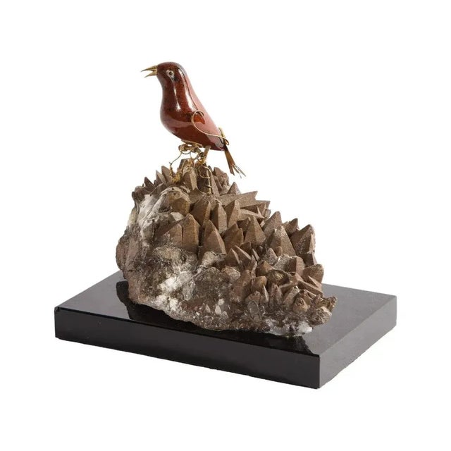 Late 20th Century 14k Gold Mounted Obsidian Bird on Dog's Tooth Stone, Mounted on Black Glass For Sale - Image 11 of 11