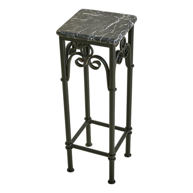 French Black Marble + Metal Side Table, 1950s - 2 Available For Sale