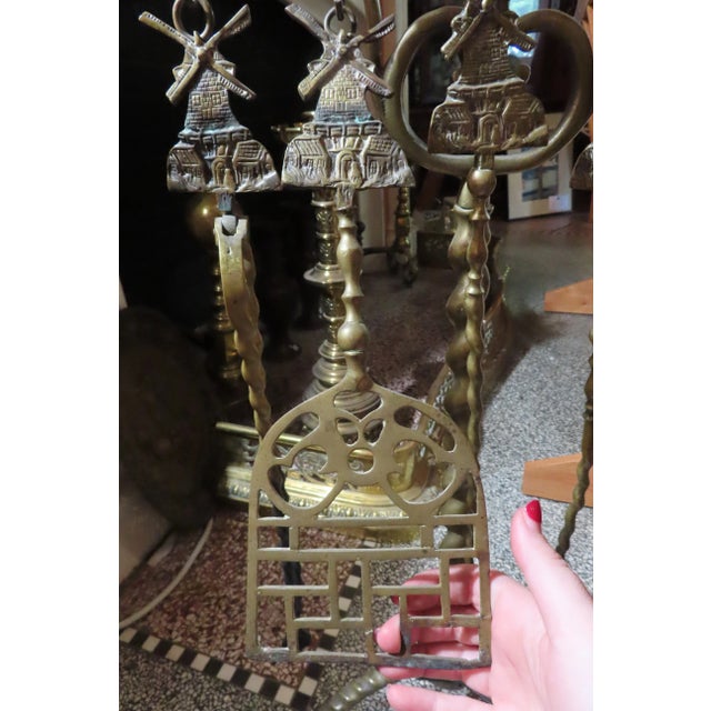 Brass Victorian Windmill Fireplace 5-Piece Tool Set For Sale In Portland, OR - Image 6 of 12