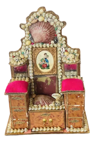 Antique Sailors Valentines Sea Shell Miniature Commode Box