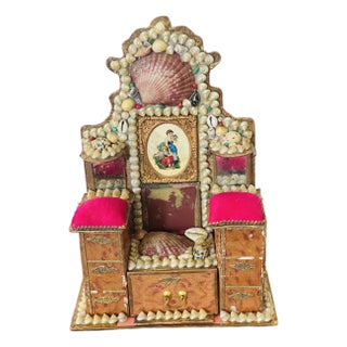 Reduced-Antique Sailors Valentines Sea Shell Miniature Commode Box For Sale