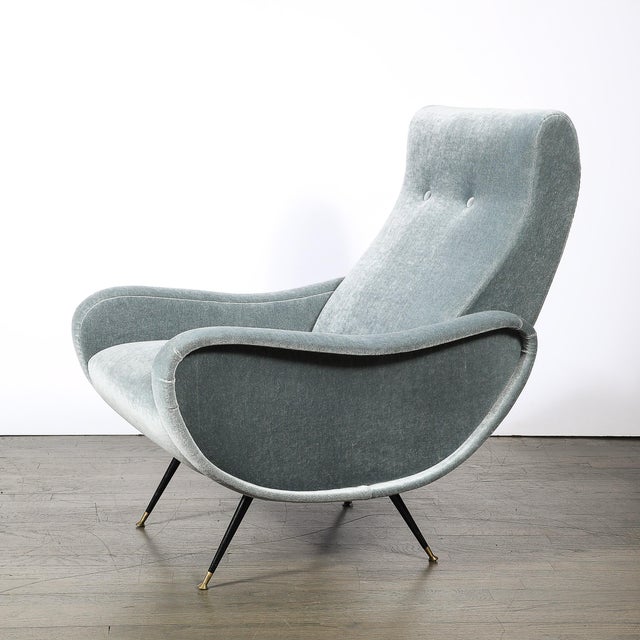 Metal Mid-Century Modernist Lady Arm Chairs in Powder Blue Mohair by Marco Zanuso For Sale - Image 7 of 13